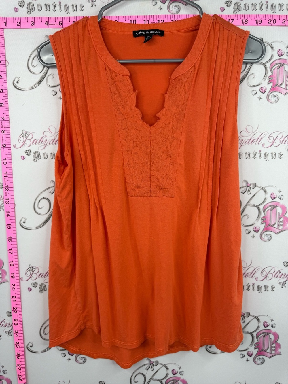 Cable & Gauge tank top floral Bright Orange Sleeveless Embroidered V-Neck Tank